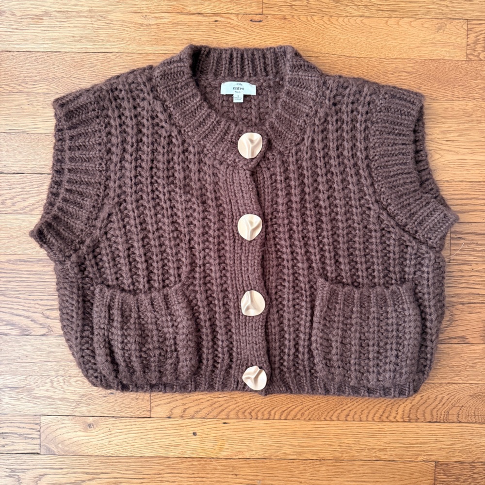 ANTHROPOLOGIE Chunky Knit Brown Cropped Sweater Vest with Buttons
